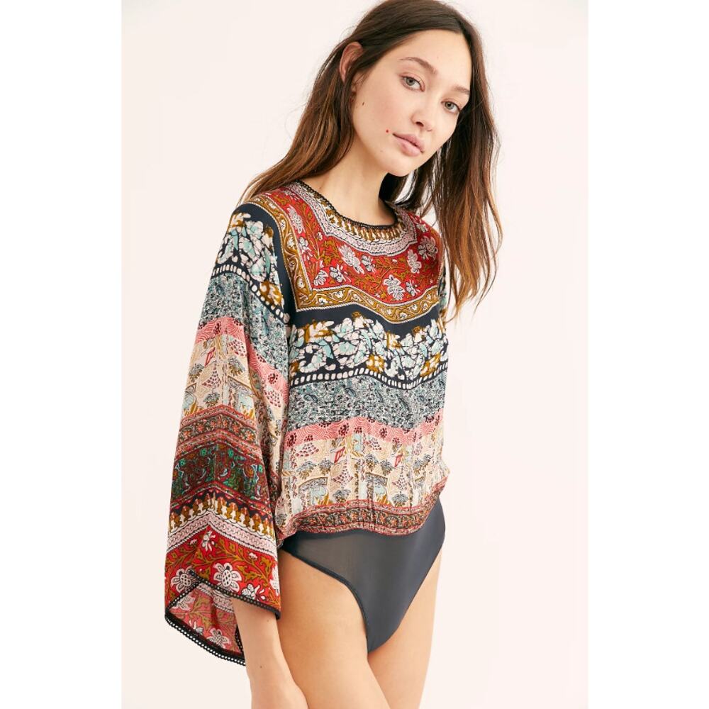 Intimately Free People Multicolor Printed Sakshi Tie Back Bodysuit Womens Small - Picture 2 of 11